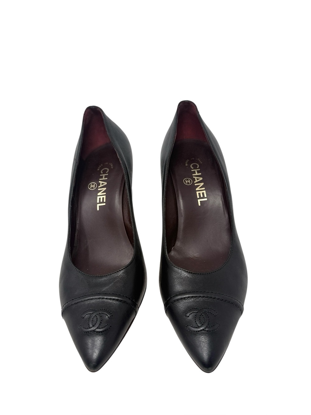 Chanel Vintage CC Cap Toe Black Leather Pumps Size 39